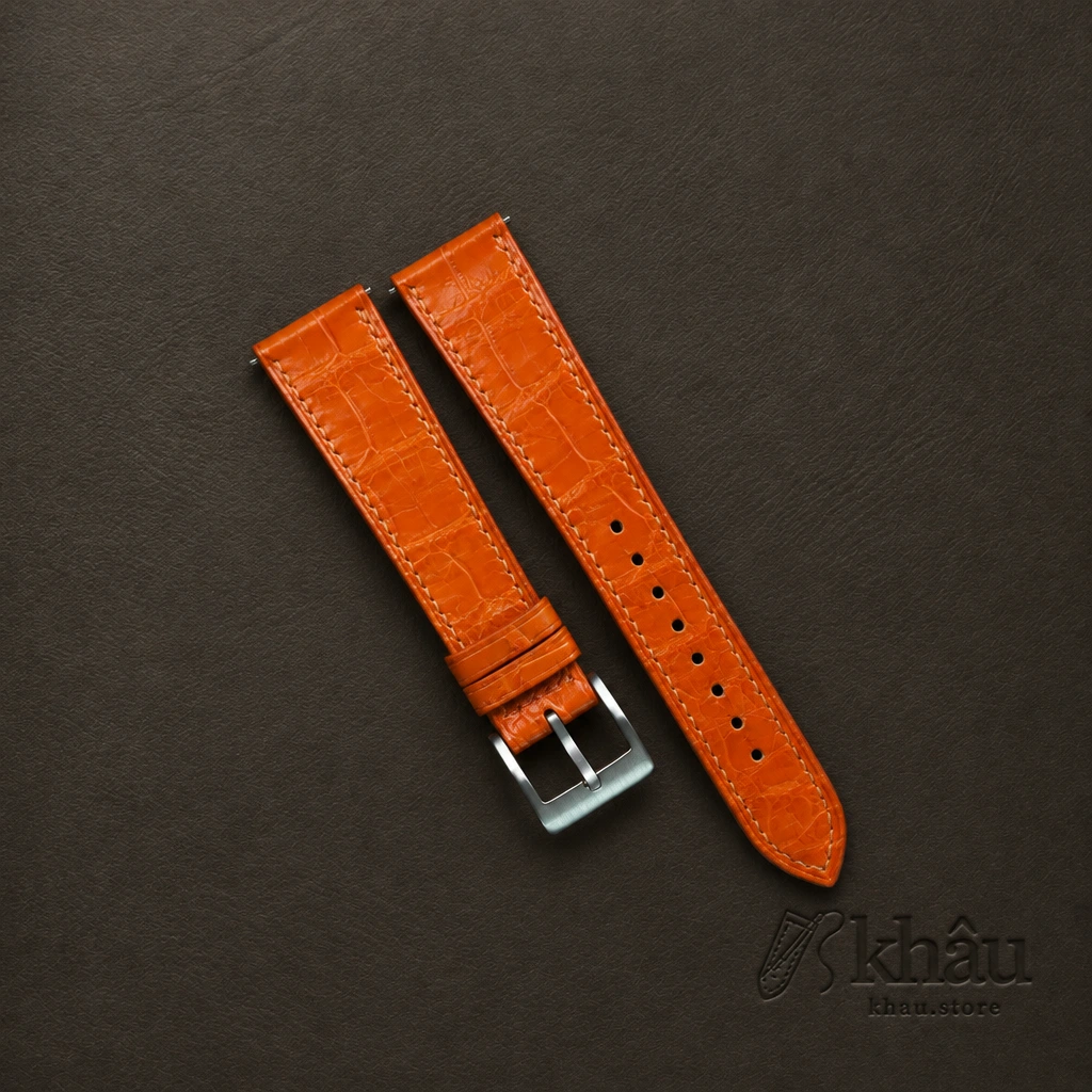 Orange Alligator Leather Watch Strap — front view