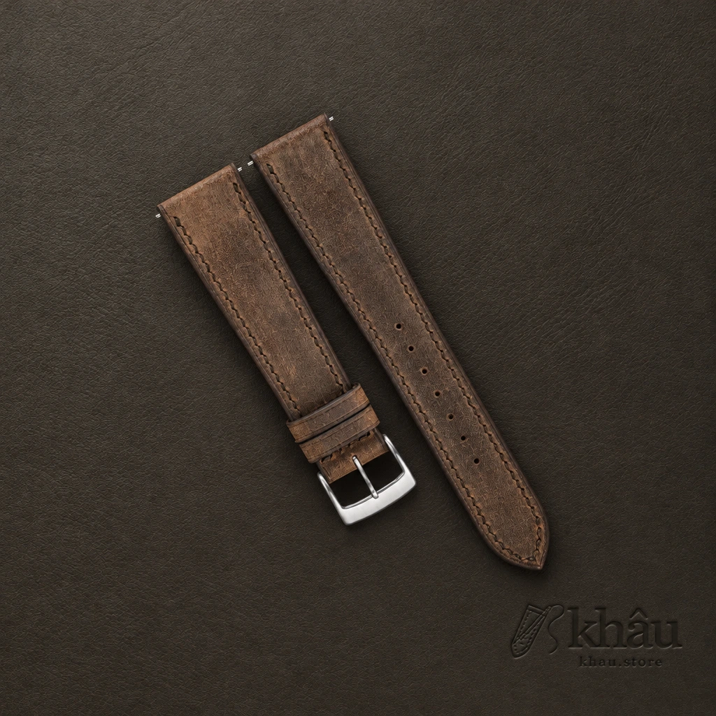 Rustic Crazy Horse Leather Watch Strap — front view