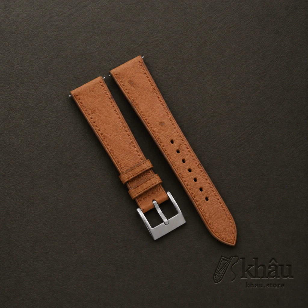 Brown Ostrich leather Watch Strap — front view