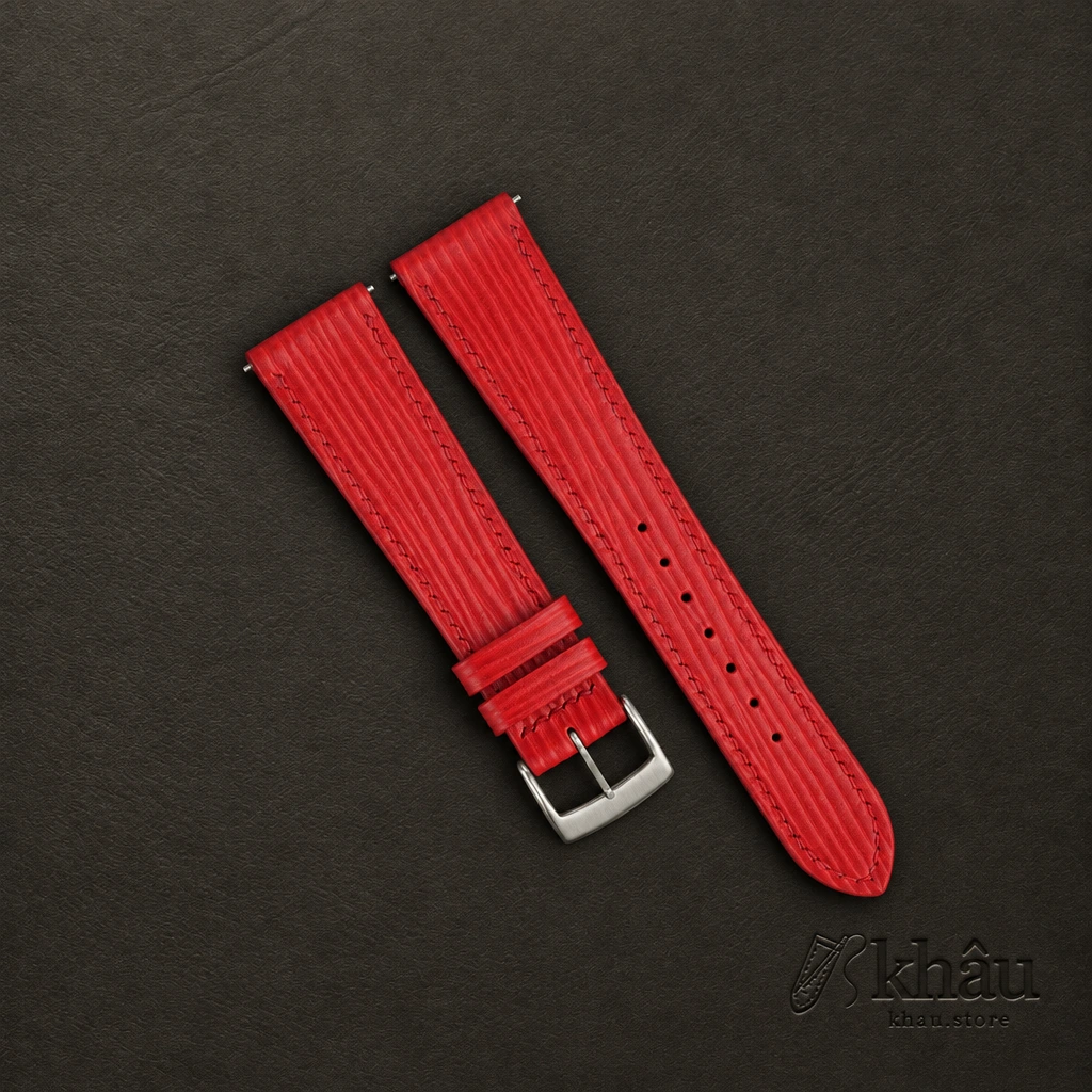 Red Orange Epi Leather Watch Strap — front view