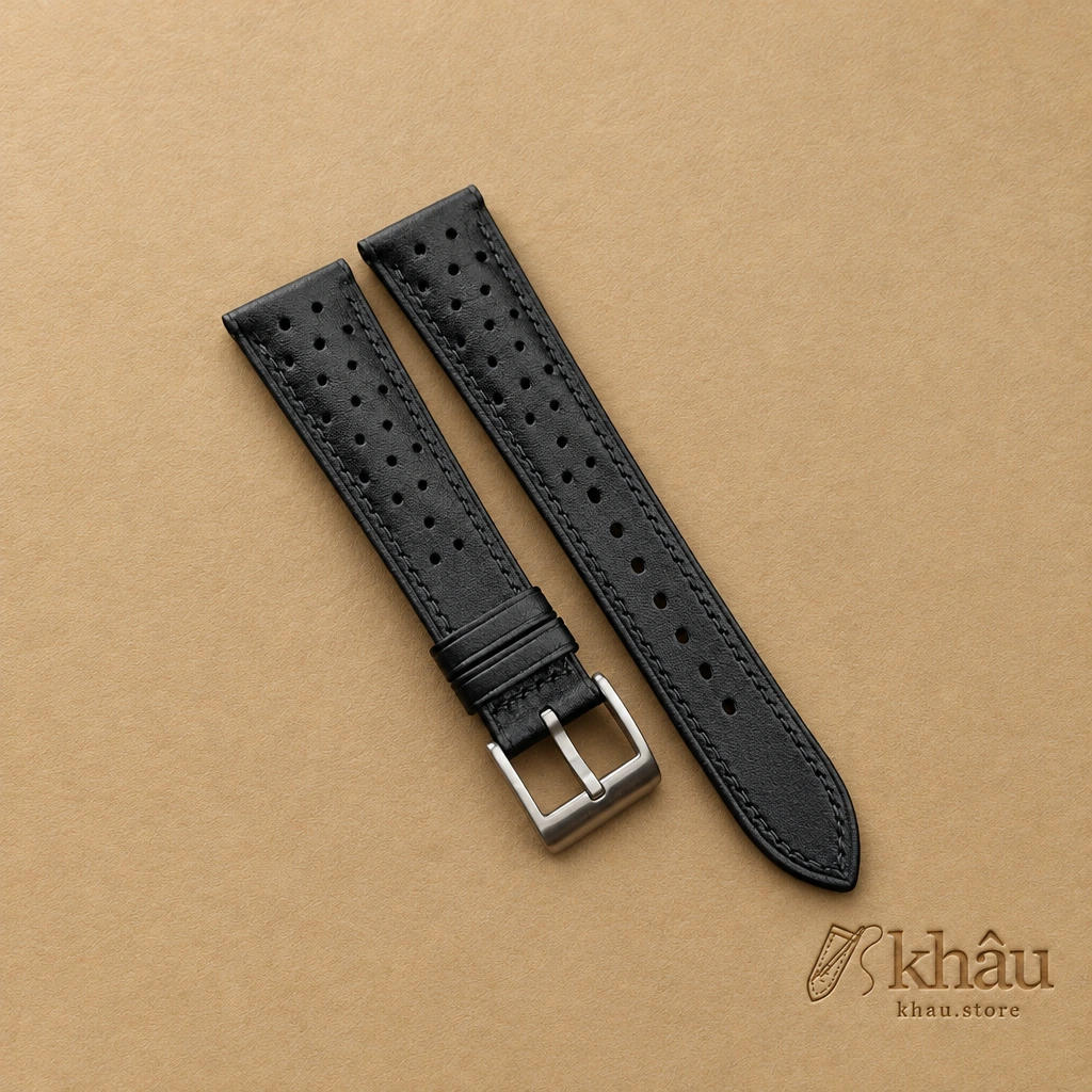 Rally Black Swift Leather Watch Strap — front view