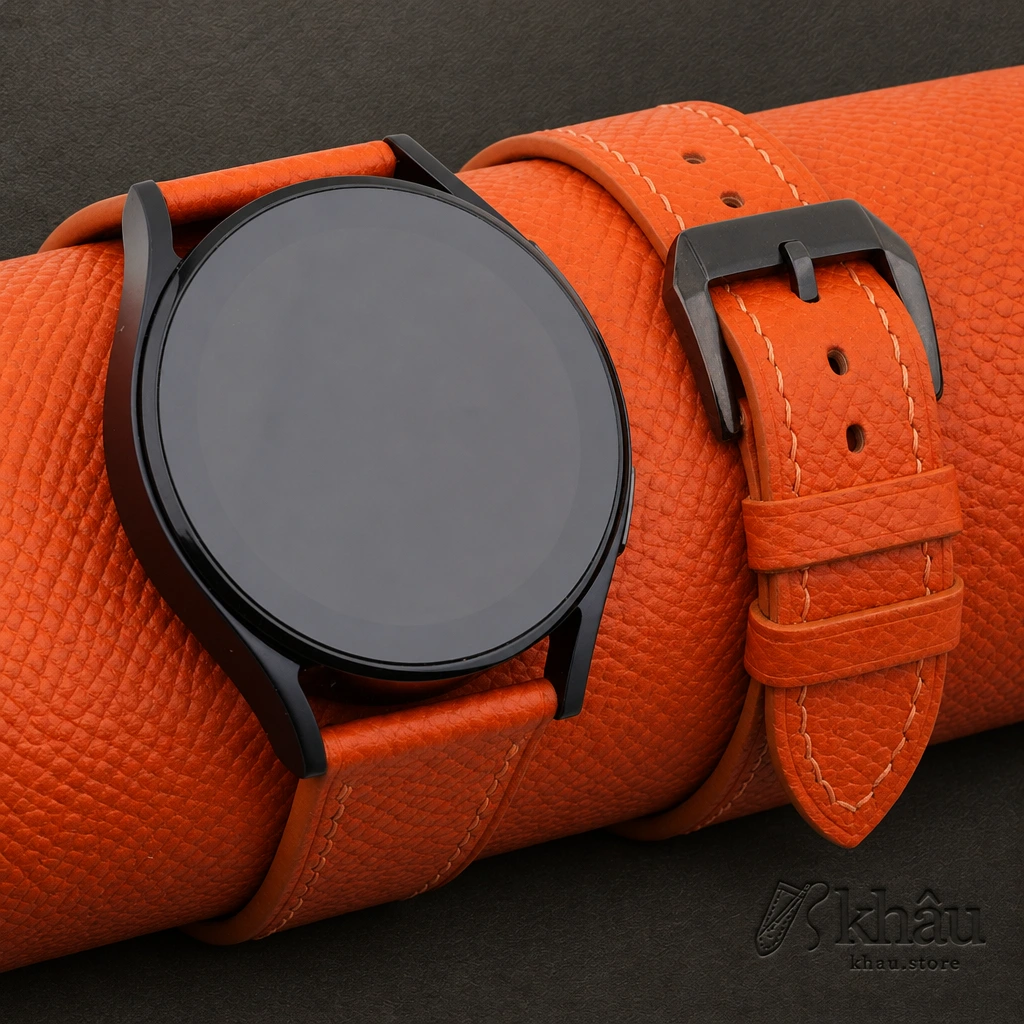 Orange Epsom Leather Samsung Watch Band — front view