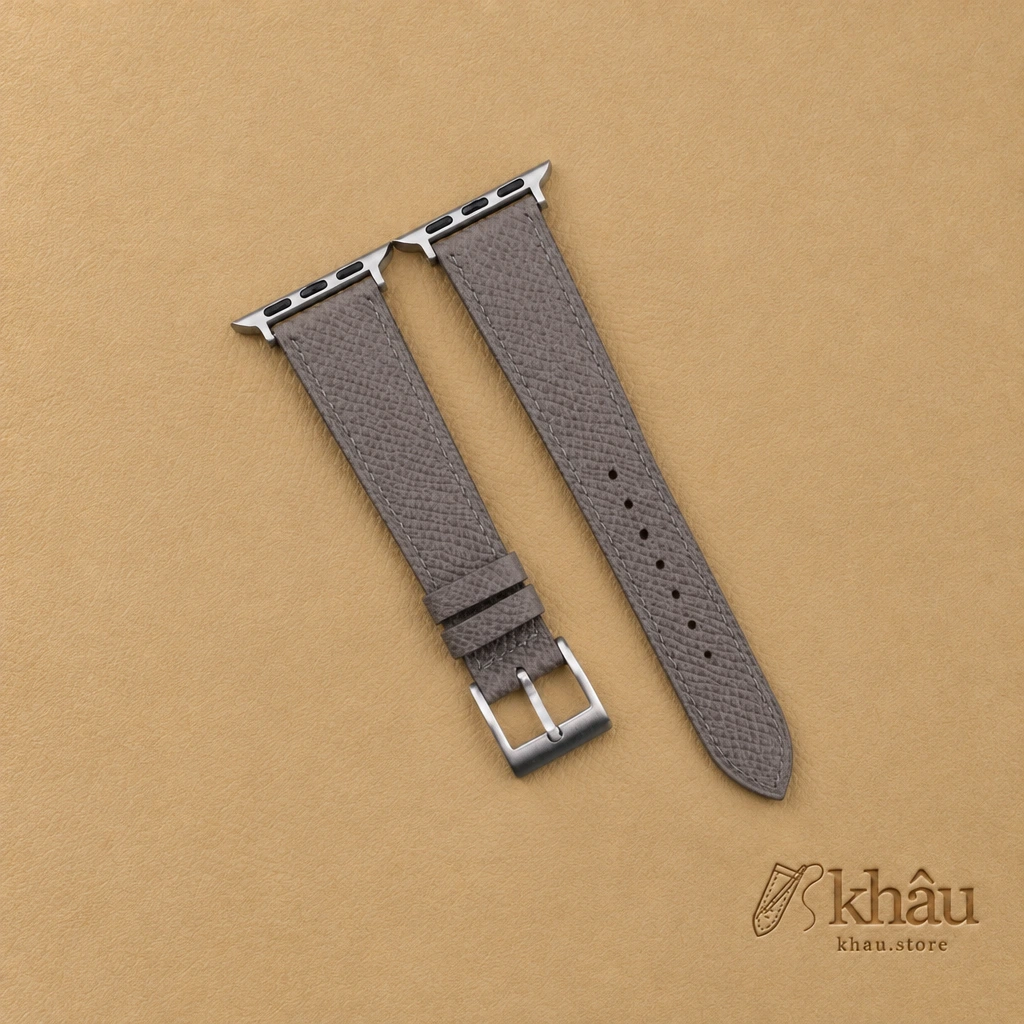 Gray Epsom Calf Leather Apple Watch Band — front view