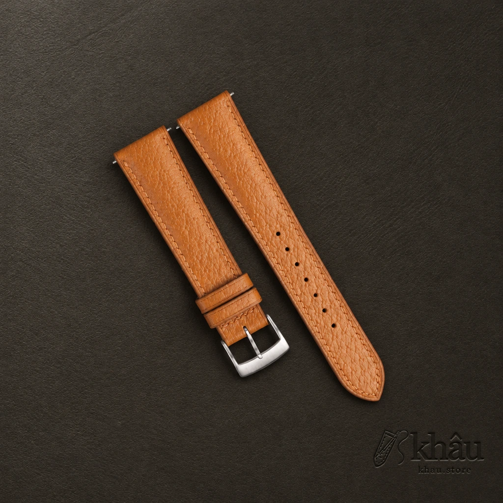 Padded Golden Peccary Leather Watch Strap — front view