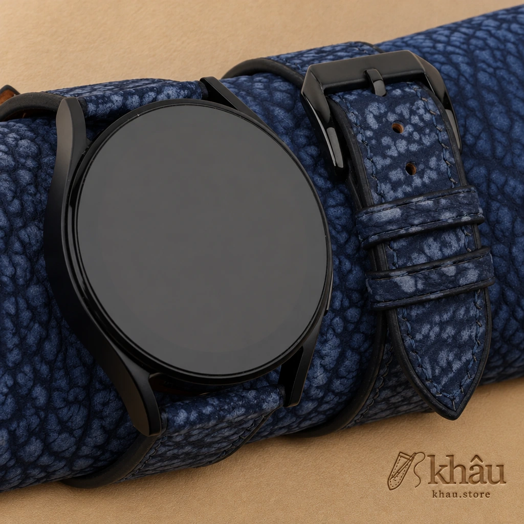 Dark Blue Shark Leather Samsung Watch Band — front view