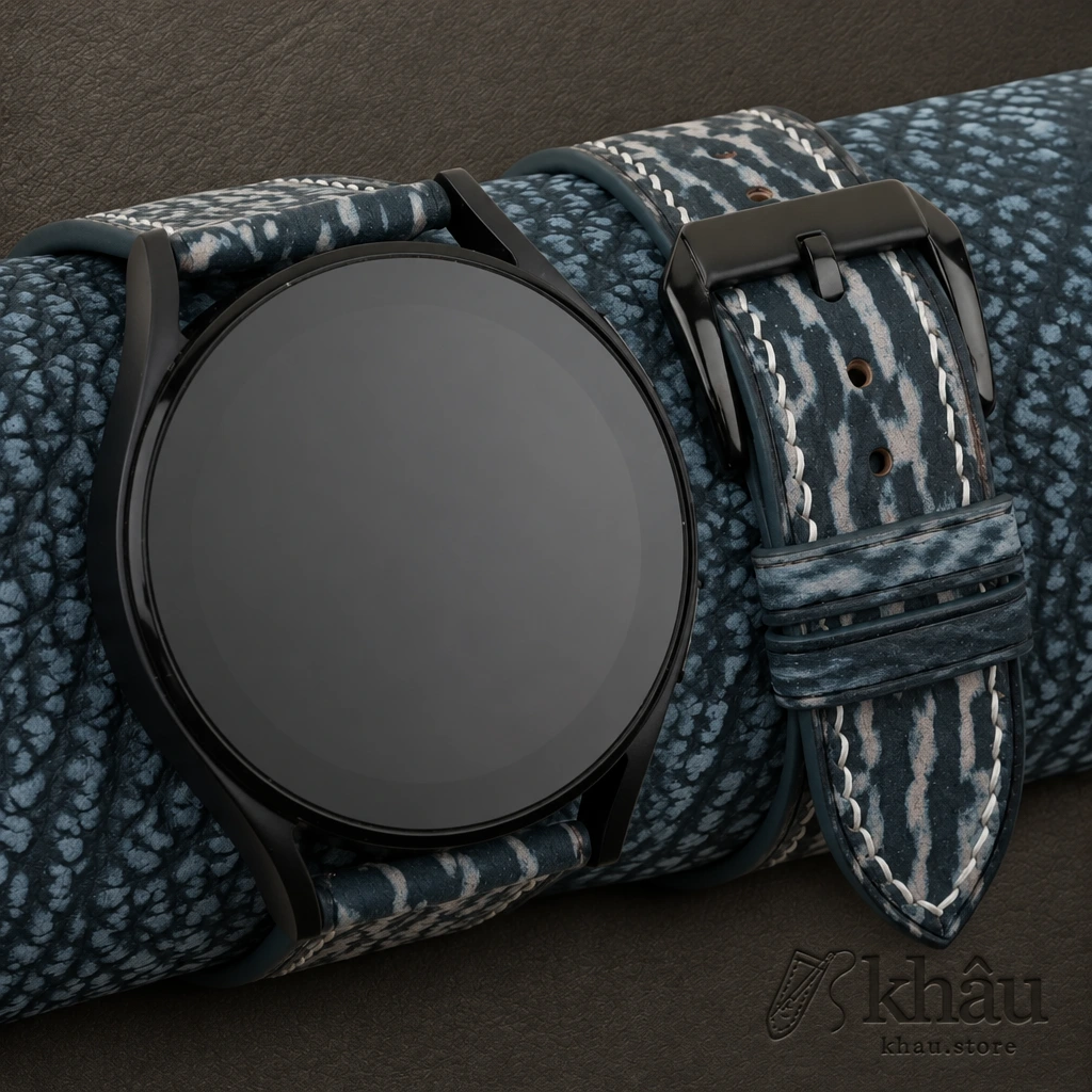 Jean Blue Shark Leather Samsung Watch Band — front view