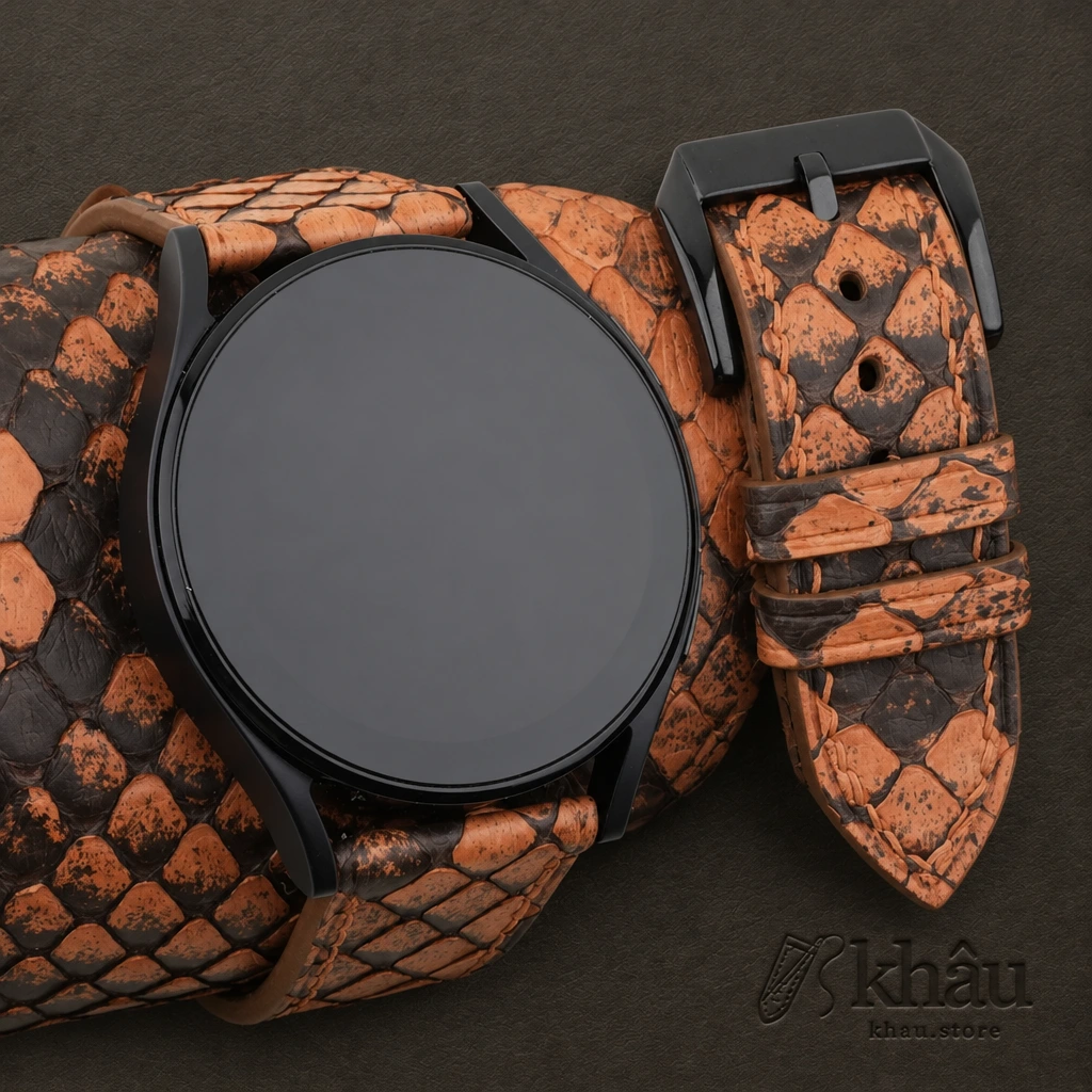 Orange Python Leather Samsung Watch Band — front view
