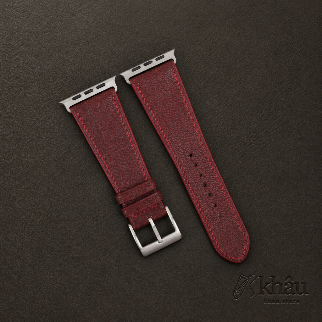 Red Alran Fat Nat Chevre Leather Apple Watch Ultra Band — front view
