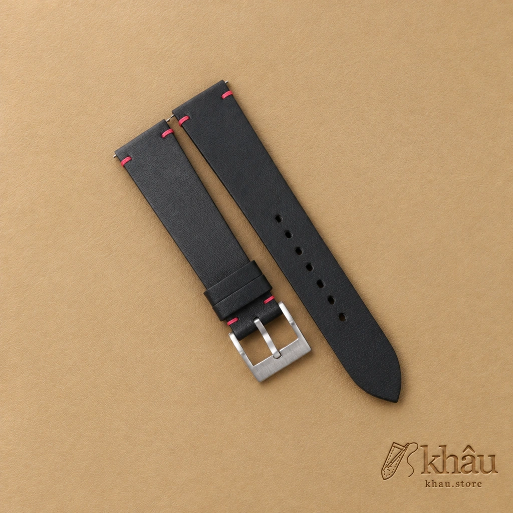 Vintage Box Calf Black Leather Watch Strap — front view
