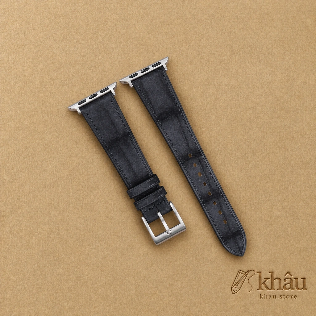 Black Nubuck Alligator Leather Apple Watch Band — front view