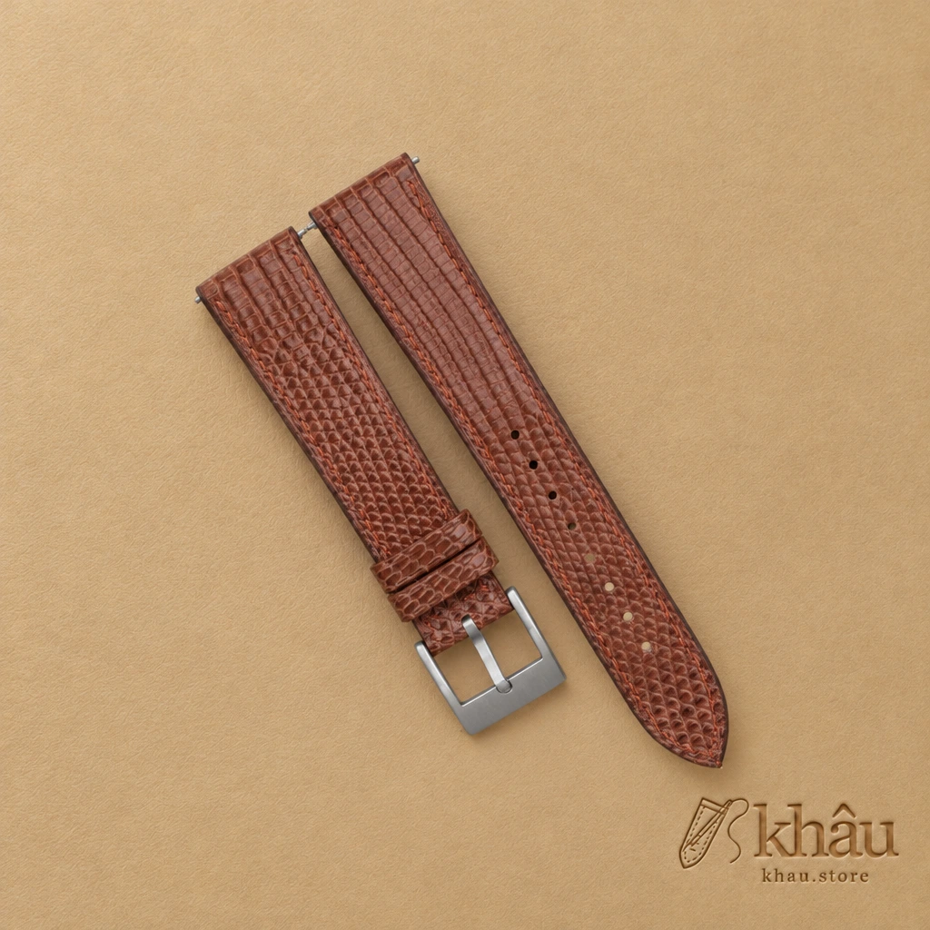 Chocolate Lizard Leather Watch Strap — front view