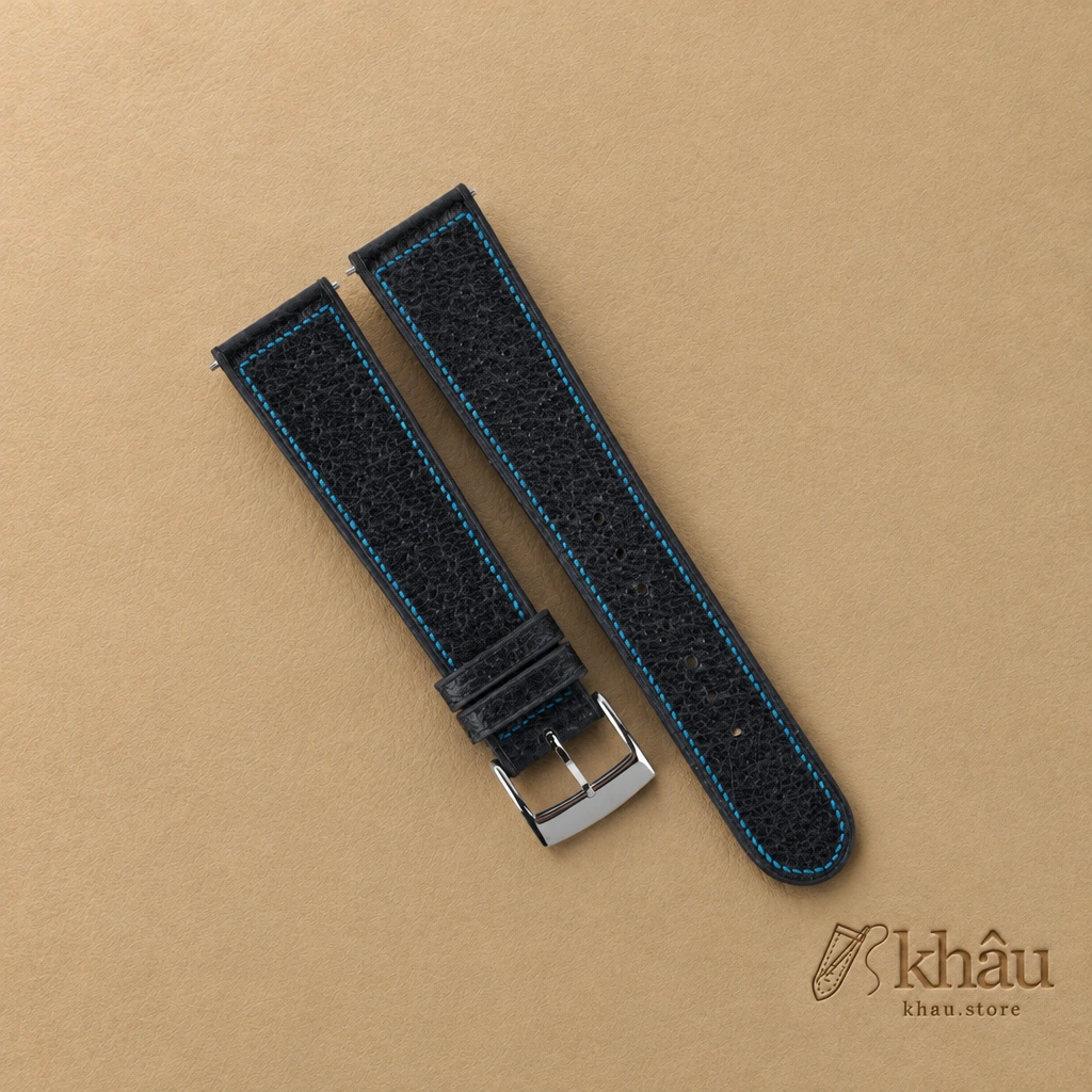 Micro Stitch Navy Peccary Leather Watch Strap — front view