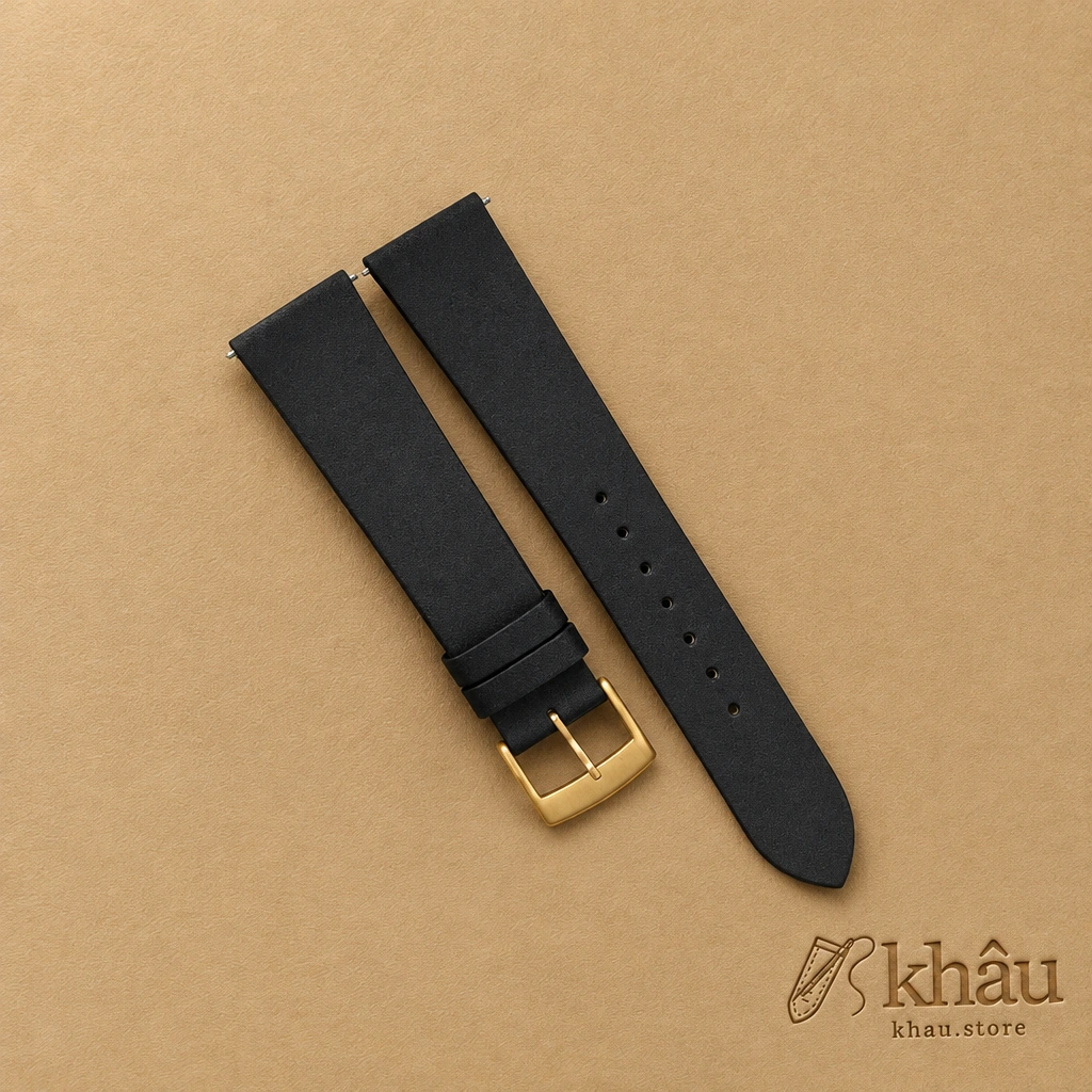 Vintage Black Pueblo Badalassi Carlo Leather Watch Strap — front view