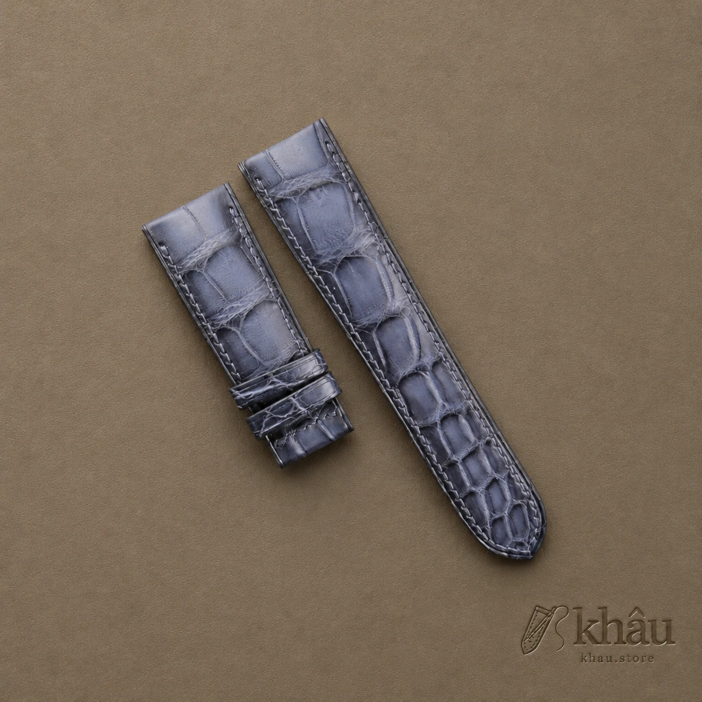 Patina Light Blue Alligator Leather Watch Strap (Curved End) — front view