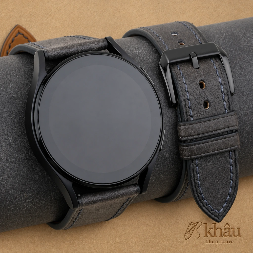 Black Maya Leather Samsung Watch Band — front view