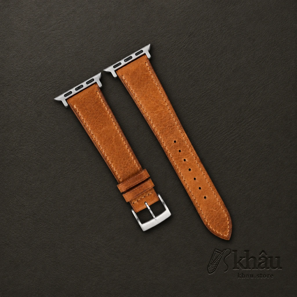 Golden Brown Waxed Badalassi Carlo Leather Apple Watch Band — front view