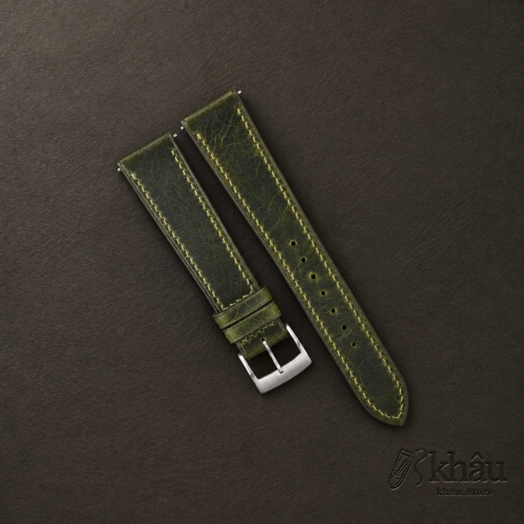 Olive Waxed Badalassi Carlo Leather Watch Strap — front view