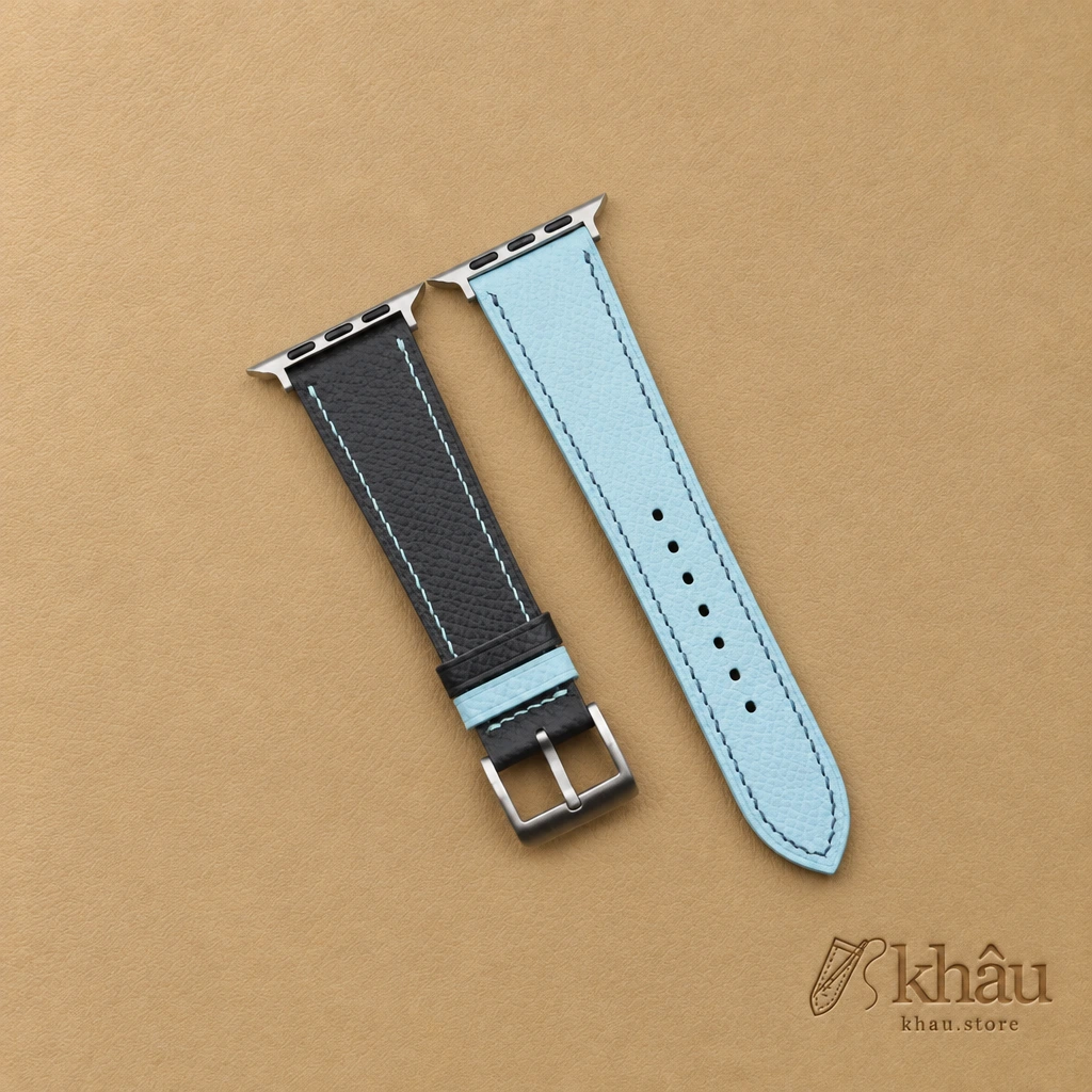 Turquoise Black Epsom Calf Leather Apple Watch Band — front view
