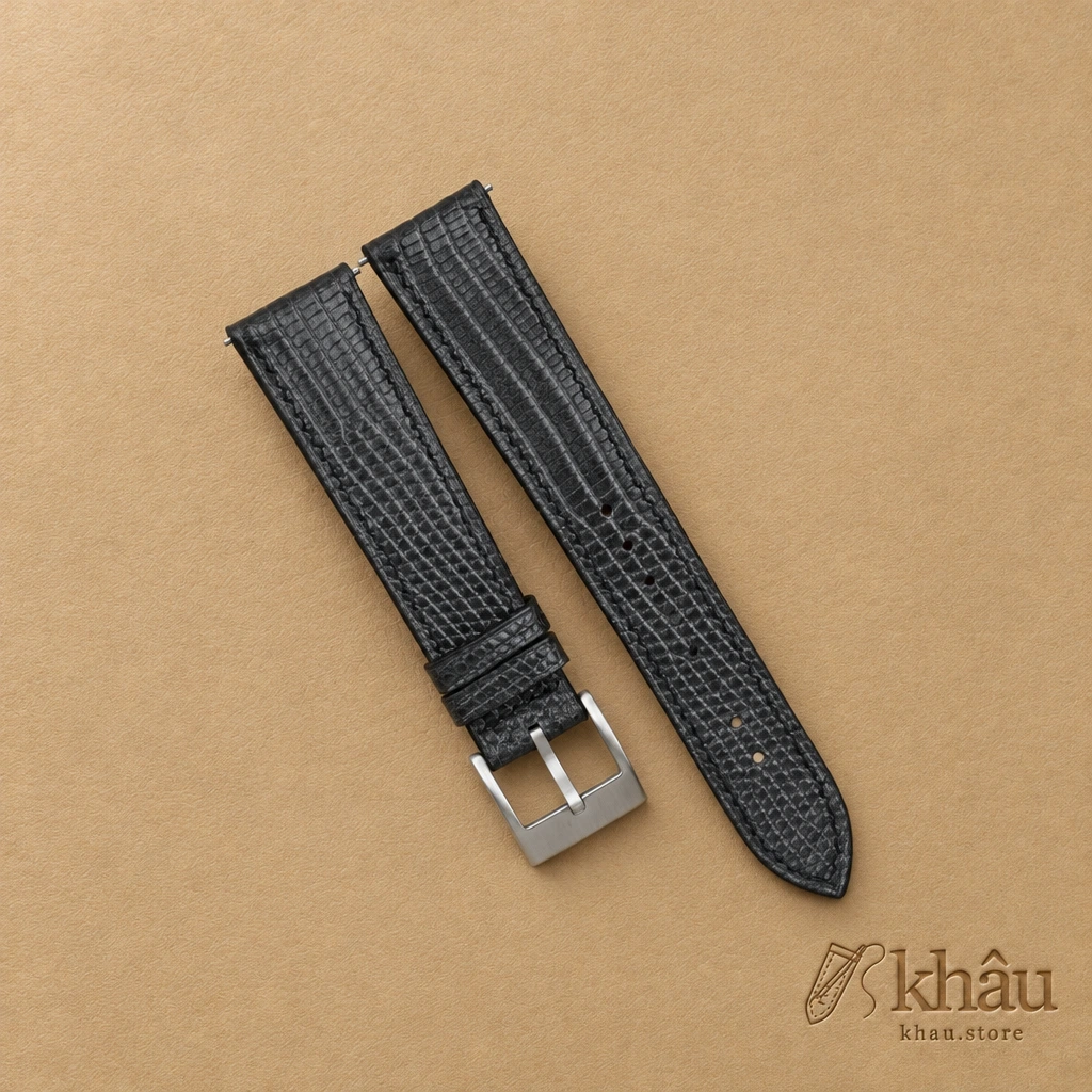 Zirconium Lizard Leather Watch Strap — front view
