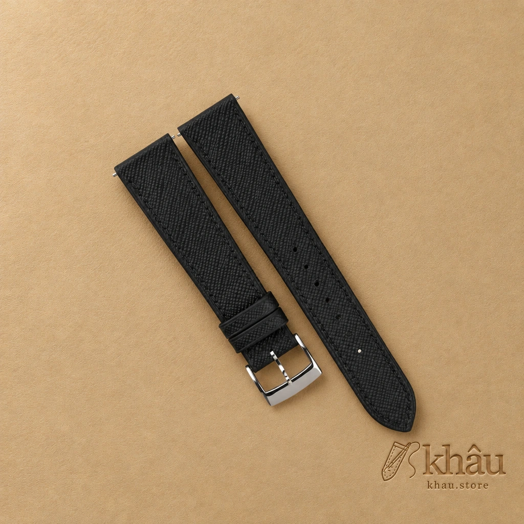 Black Saffiano Leather Watch Strap — front view