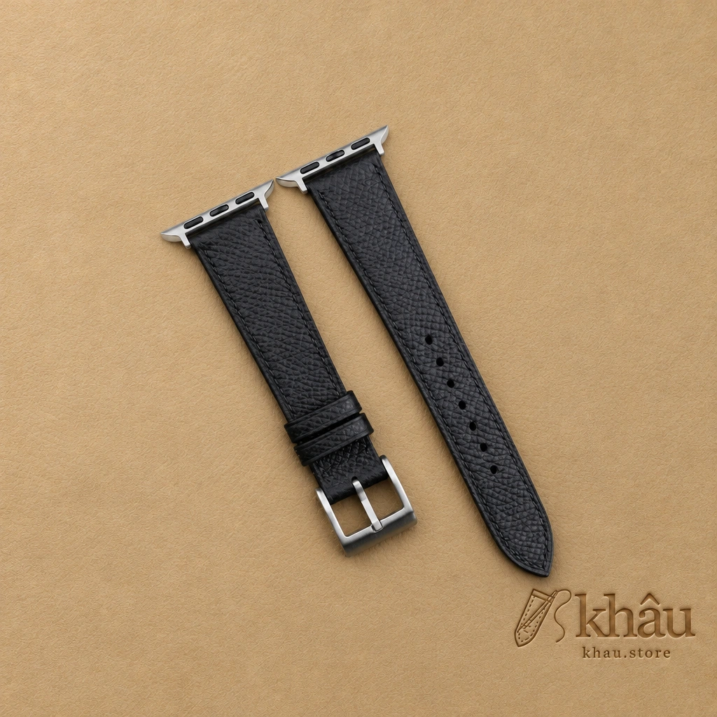 Black Epsom Calf Leather Apple Watch Band — front view