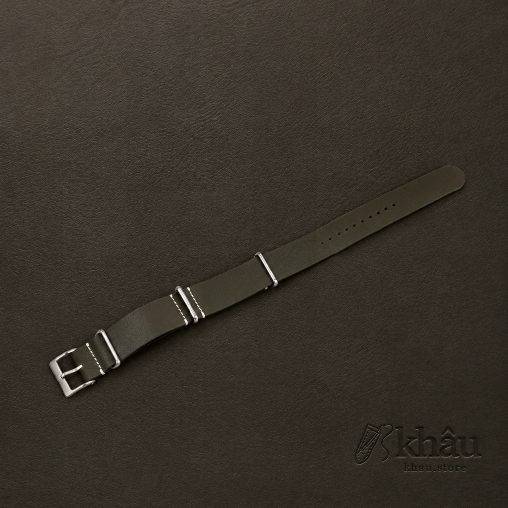 NATO Olive Vachetta Leather Watch Strap — front view