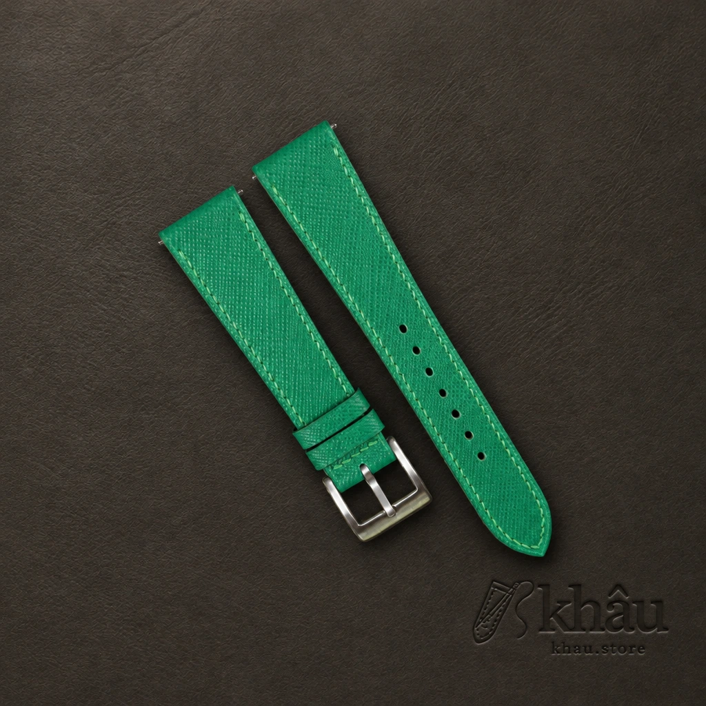 Green Saffiano Leather Watch Strap — front view