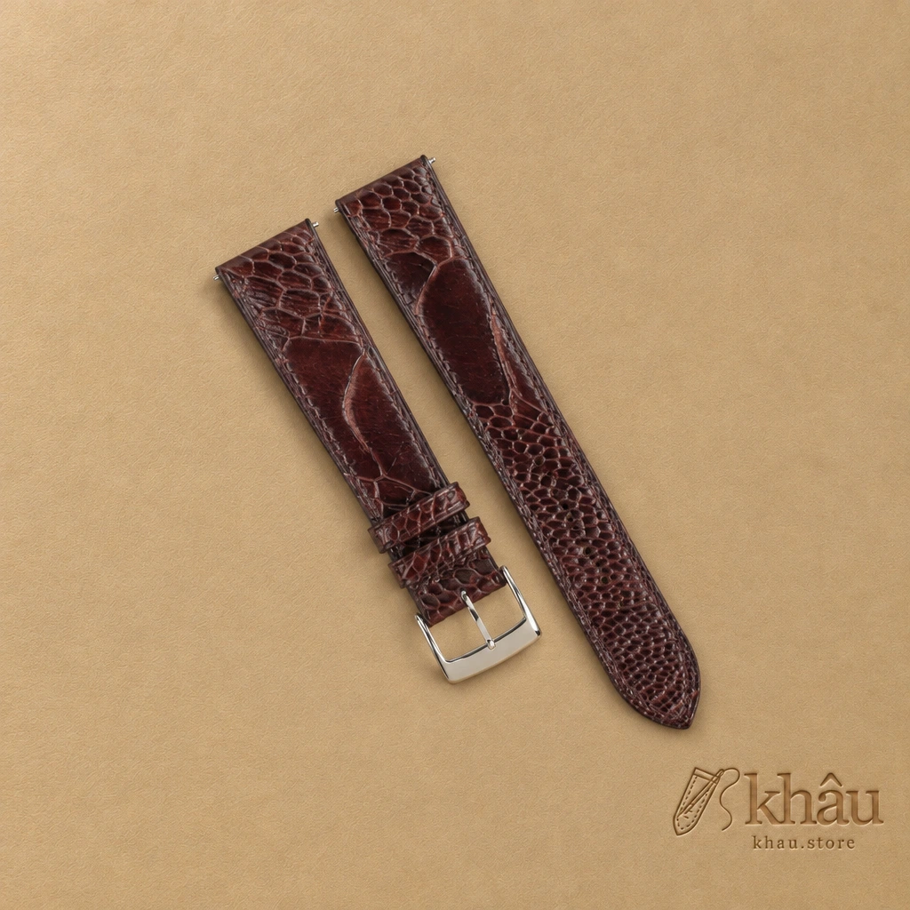 Dark Brown Ostrich Leg Leather Watch Strap — front view
