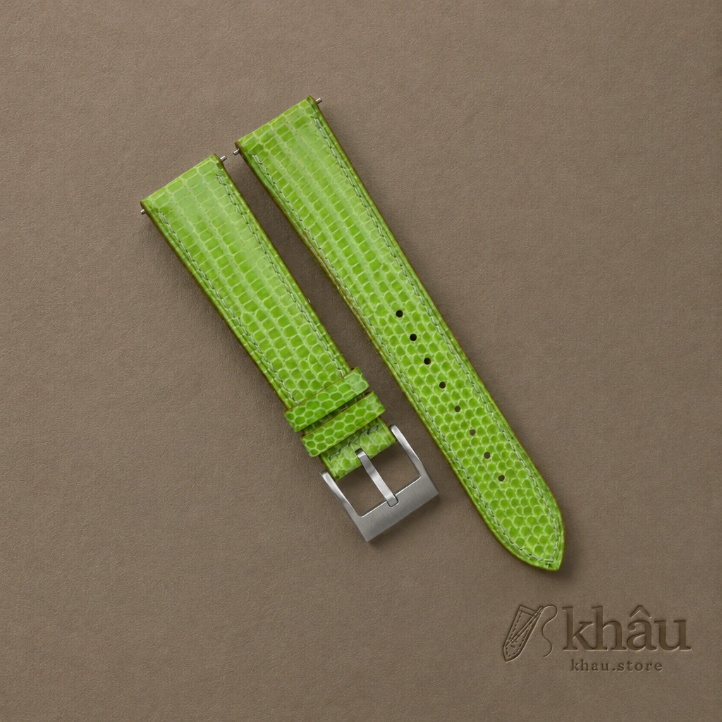 Light Green Lizard Leather Watch Strap — front view