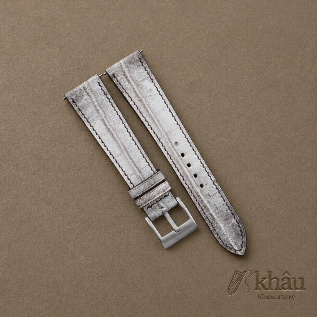 Grey Himalayan Alligator Leather Watch Strap — front view