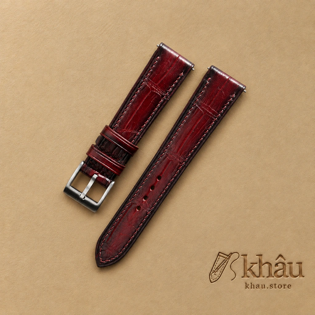 Patina Bordeaux Alligator Leather Watch Strap — front view