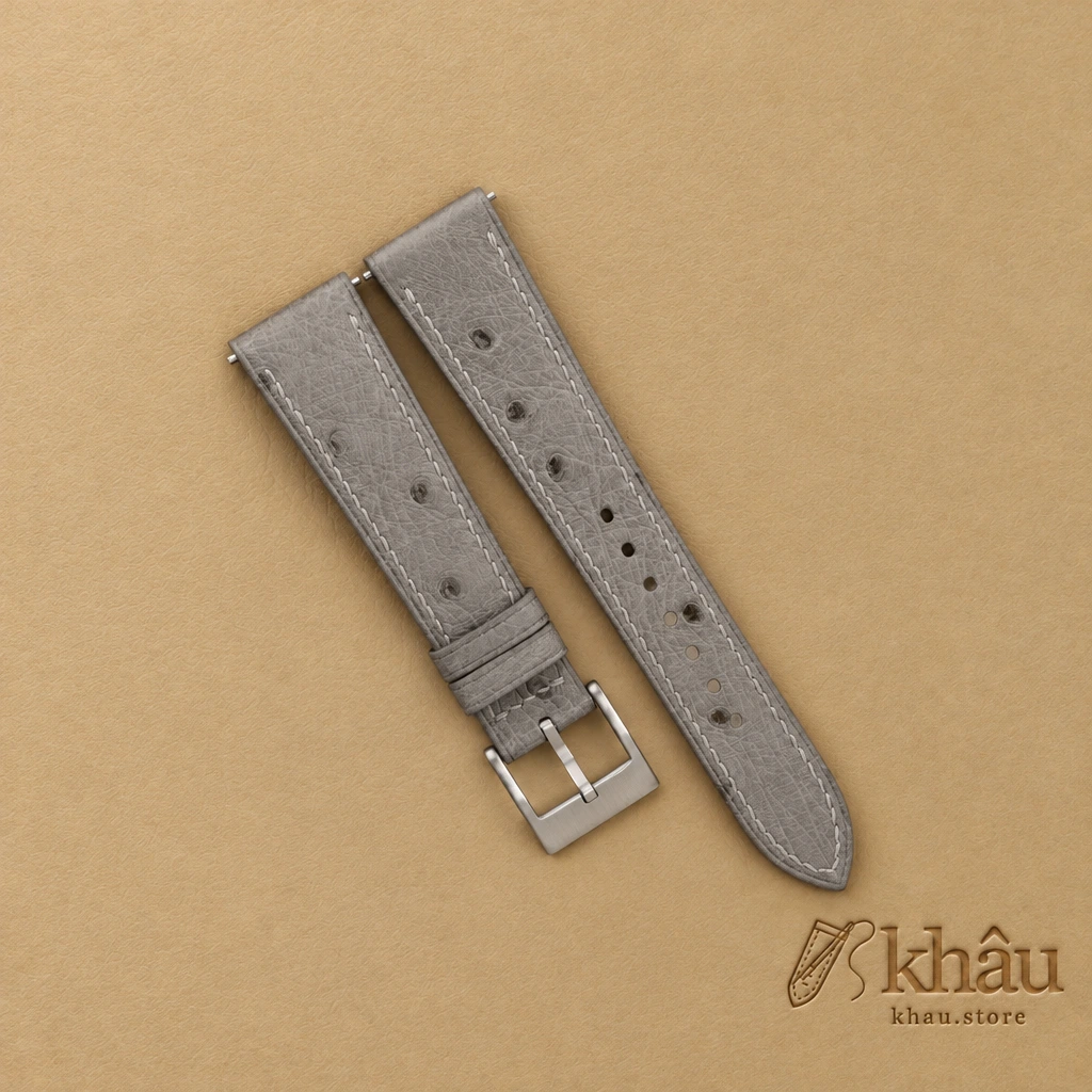 Grey Ostrich leather Watch Strap — front view