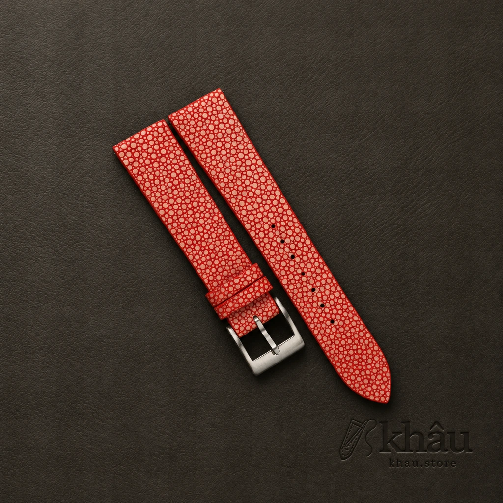 Vintage Red Stingray Leather Watch Strap — front view