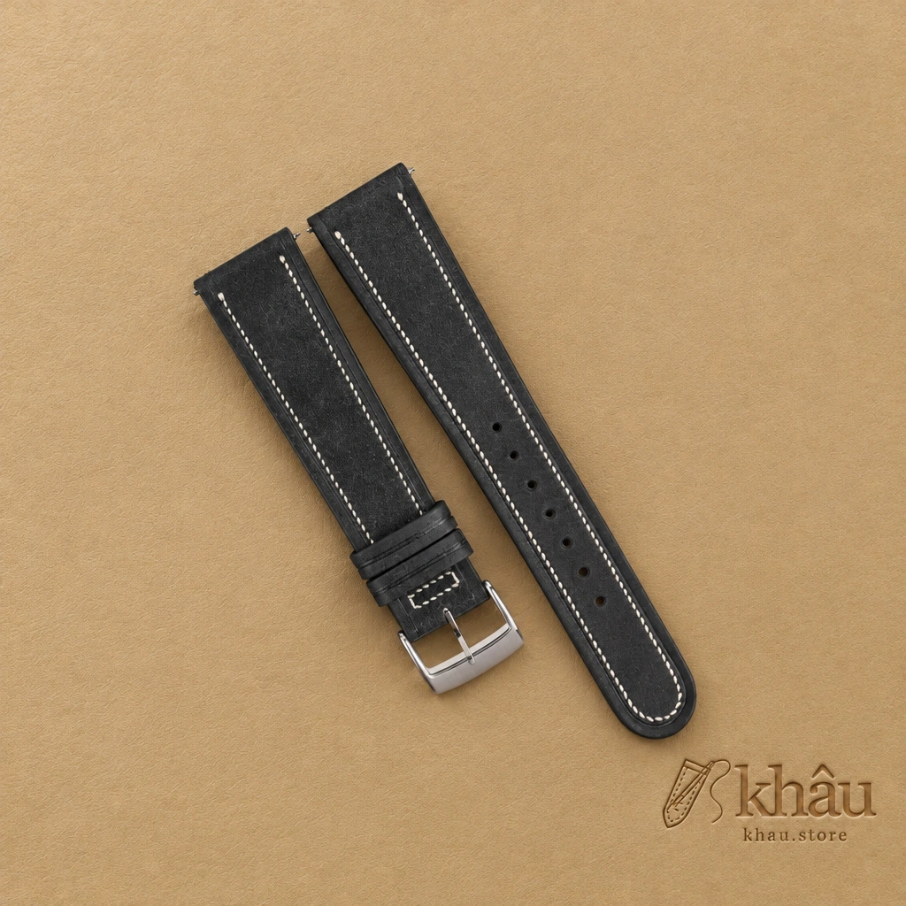 40’s Vintage Black Pueblo Leather Watch Strap — front view