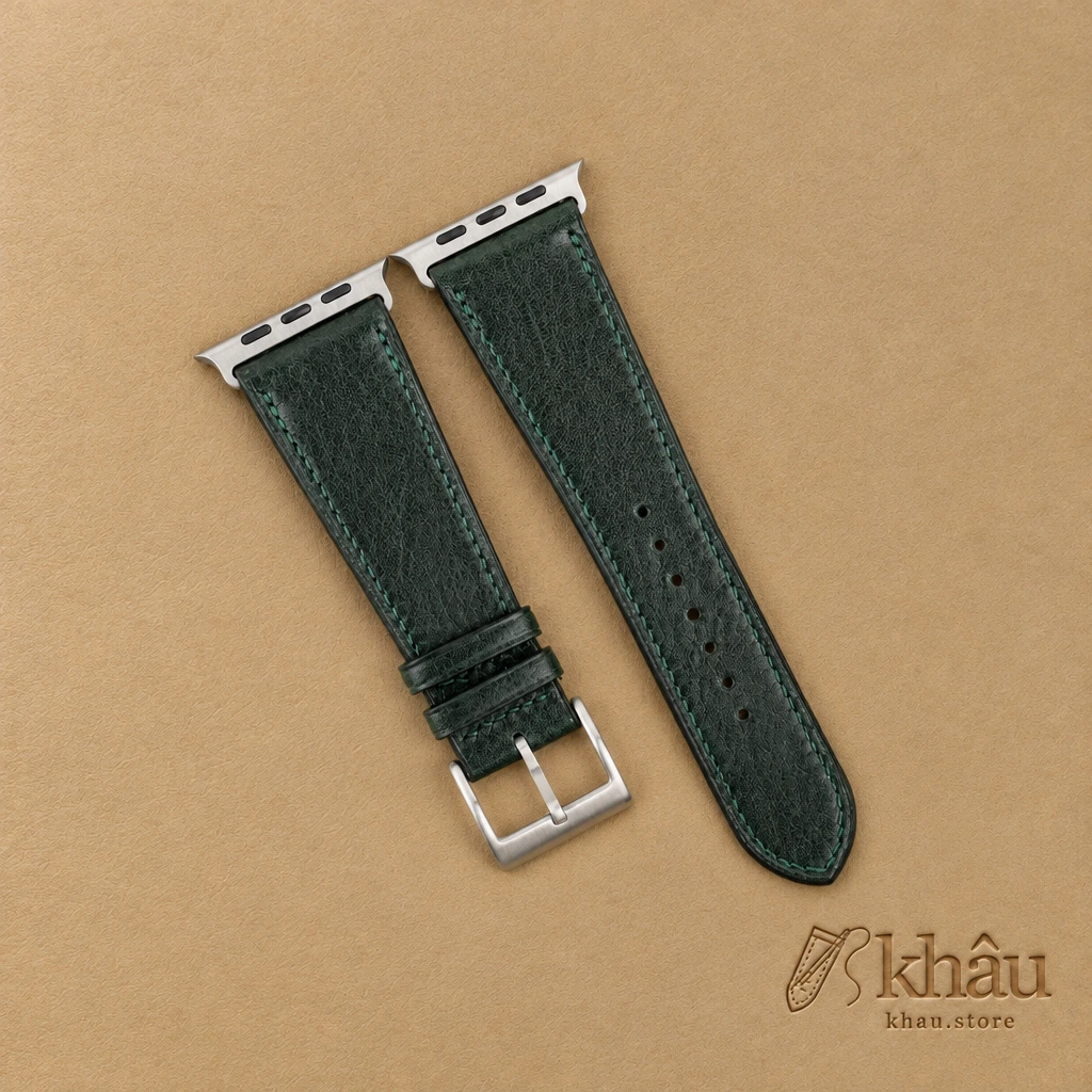 Dark Green Box Calf Leather Apple Watch Ultra Band — front view