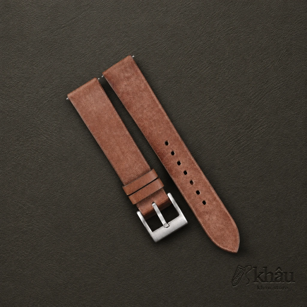 Vintage Brown Maya Vegetable Tanned Calfskin Leather Slim Watch Strap — front view