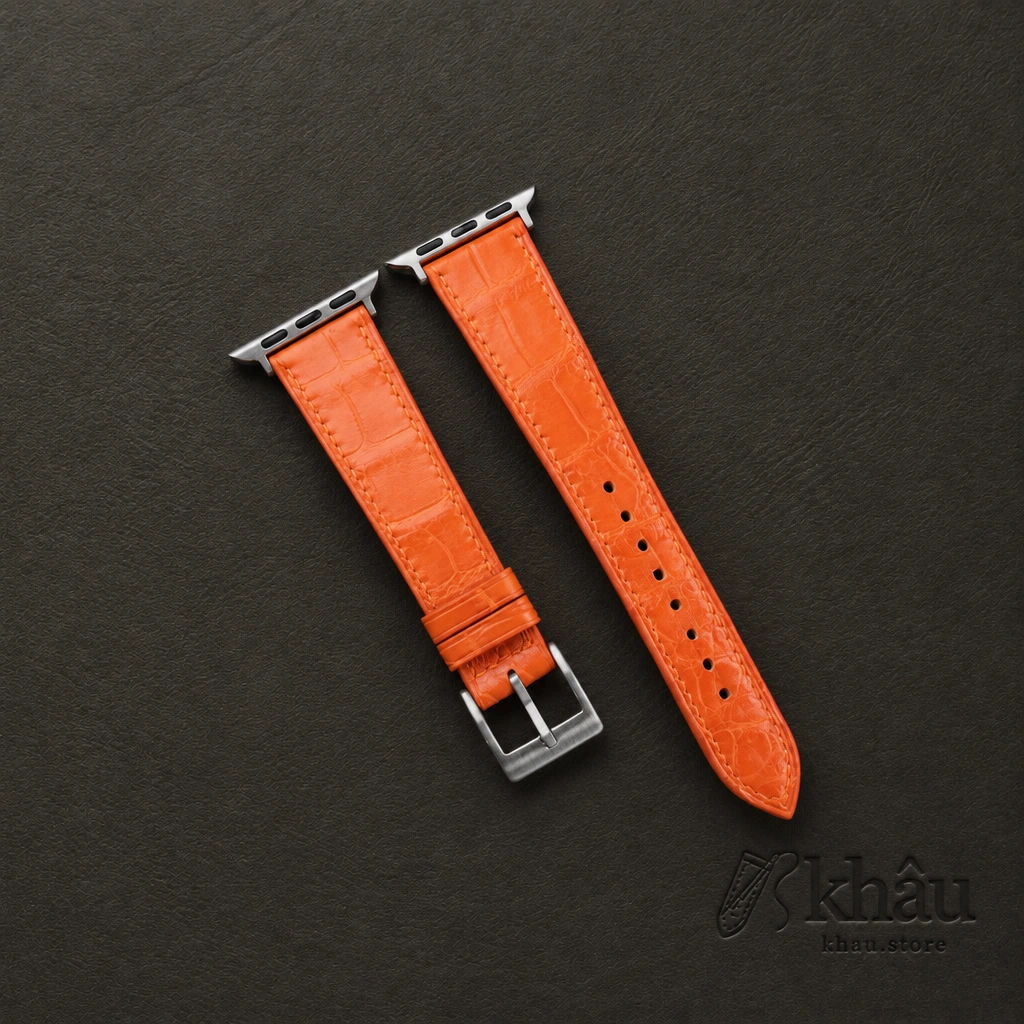 Orange Alligator Leather Apple Watch Band — front view