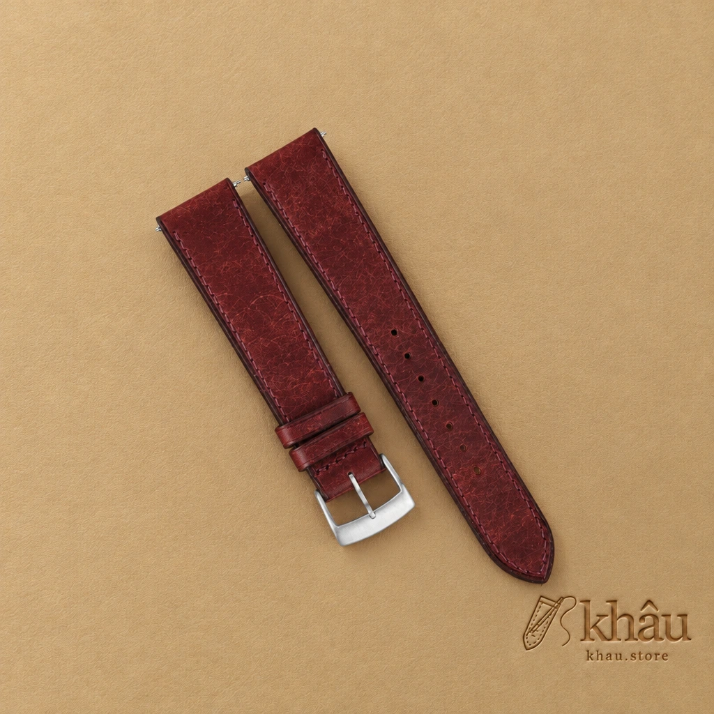 Burgundy Pueblo Badalassi Carlo Leather Watch Strap — front view