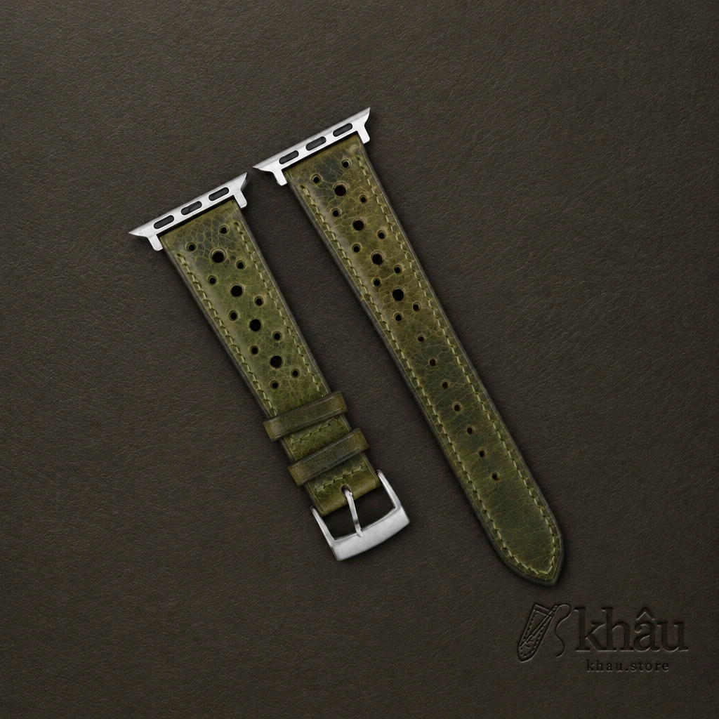Rally Olive Waxed Badalassi Carlo Leather Apple Watch Band — front view