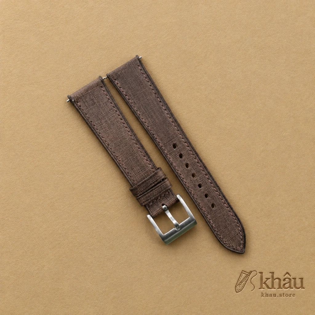 Dark Brown Babele Leather Watch Strap — front view