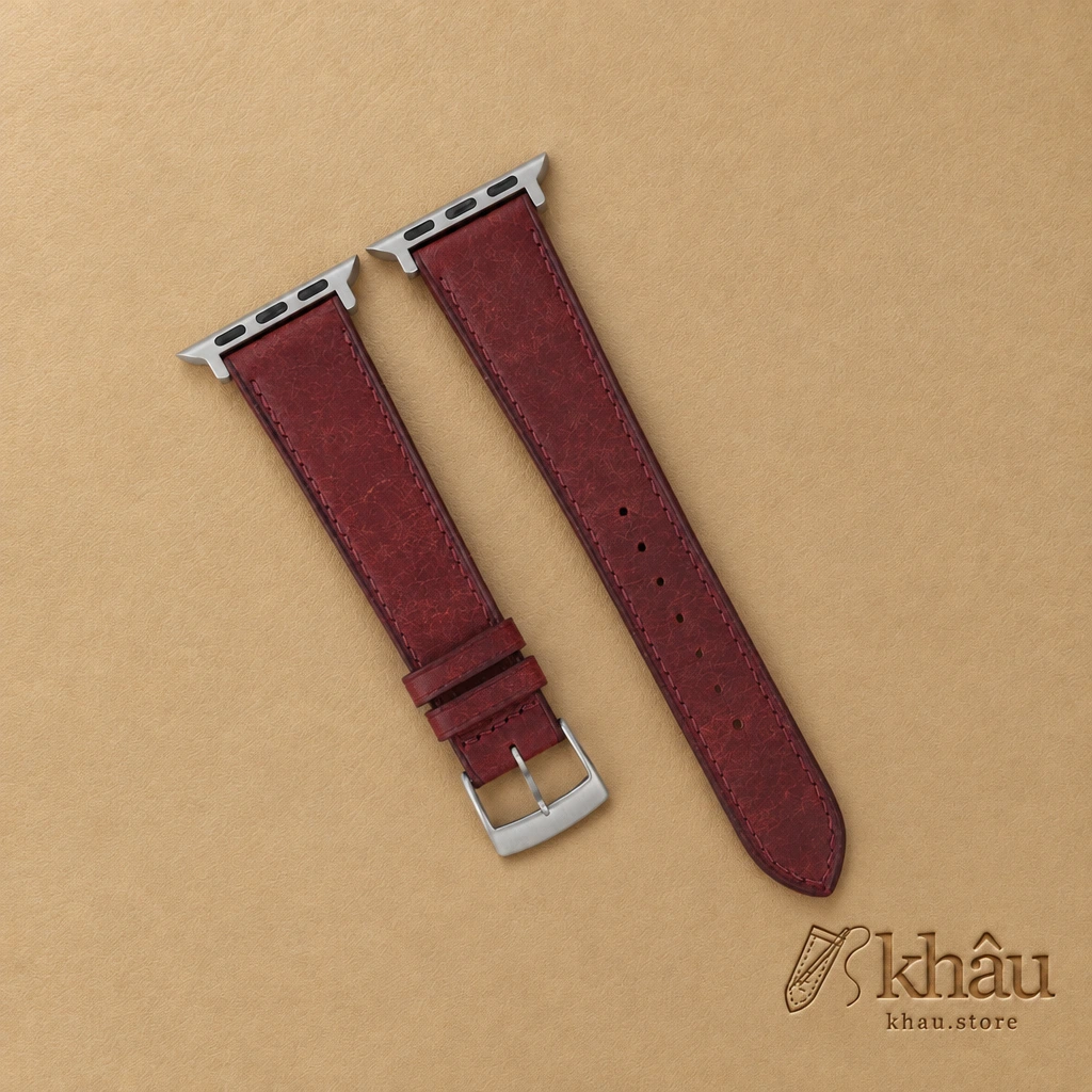 Burgundy Badalassi Carlo Pueblo Leather Apple Watch Band — front view