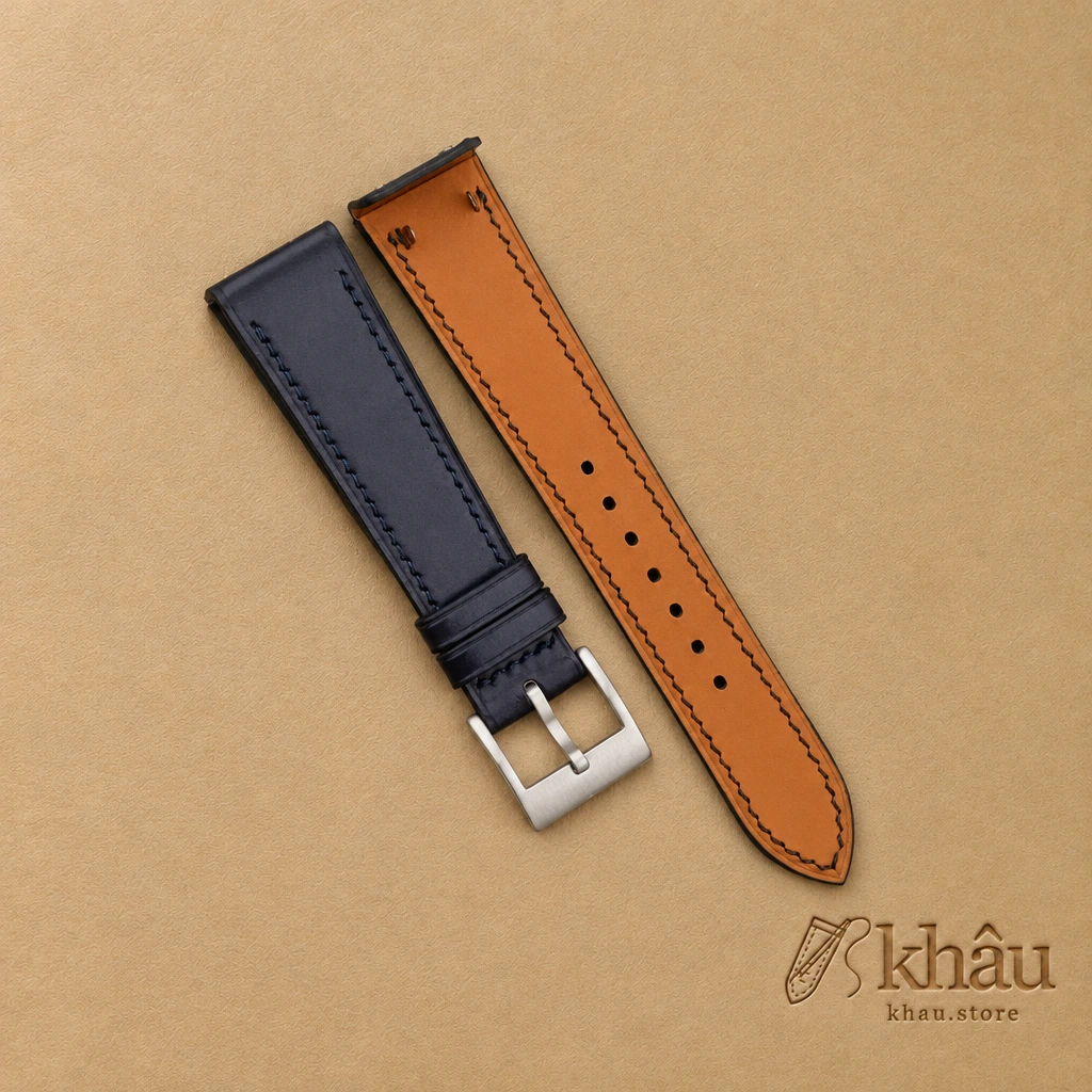 Black Shell Cordovan Leather Fixed Bars Watch Strap — front view