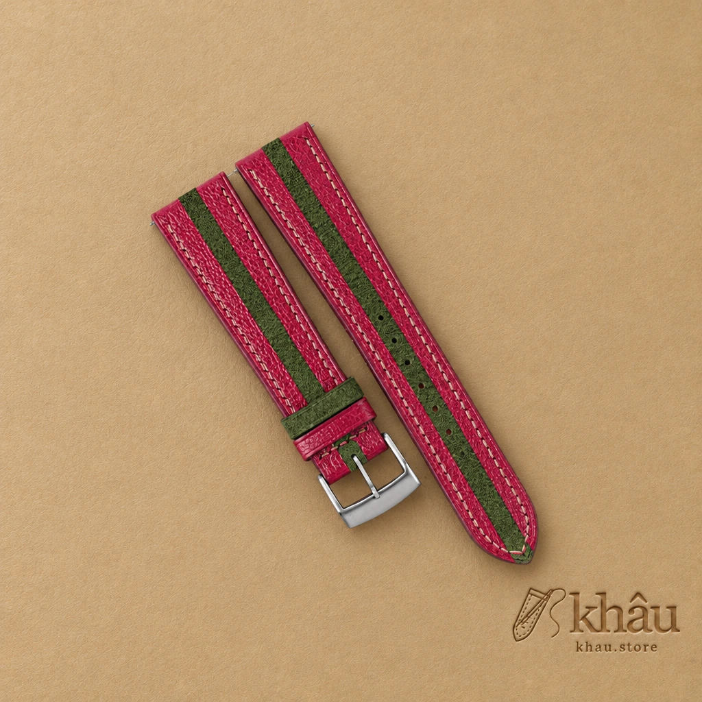 Duocolor Forest Suede Red Alran Sully Leather Watch Strap — front view