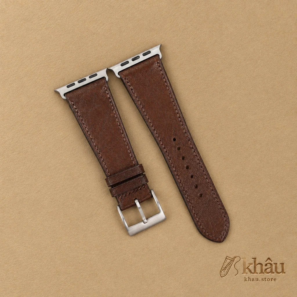 Dark Brown Alran Fat Nat Chevre Leather Apple Watch Ultra Band — front view