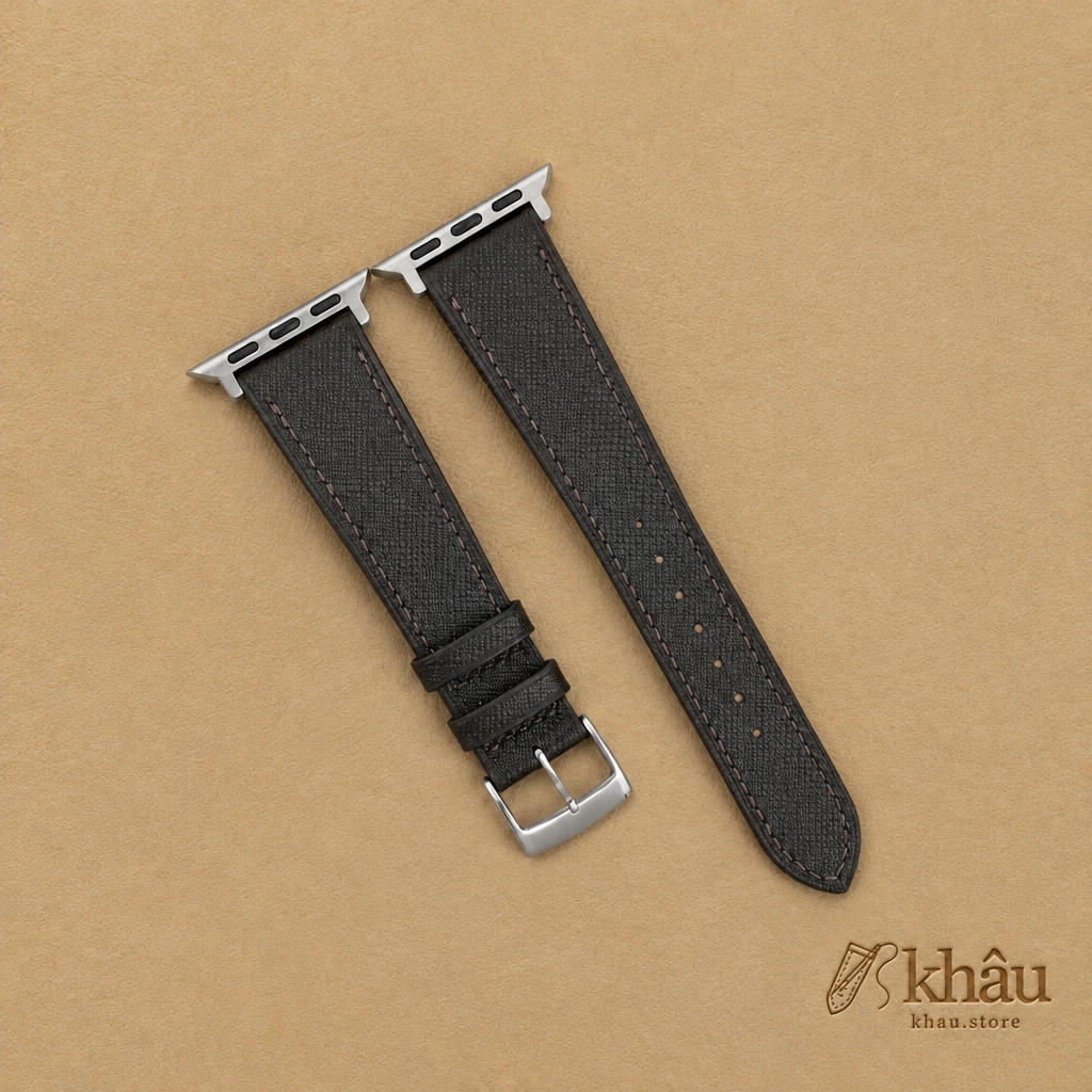 Dark Brown Saffiano Leather Apple Watch Band — front view