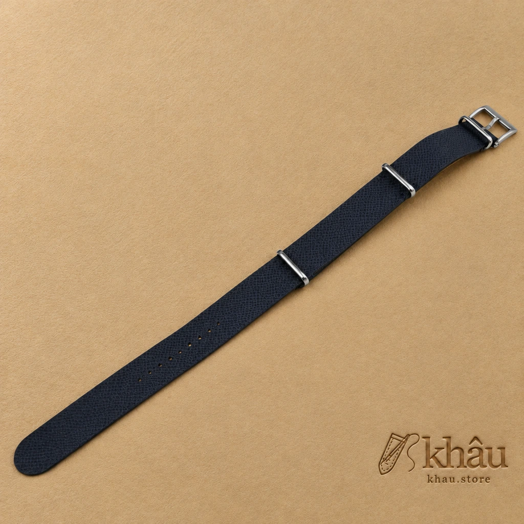 NATO Navy Epsom Lining Sesame Epsom Leather Watch Strap — front view