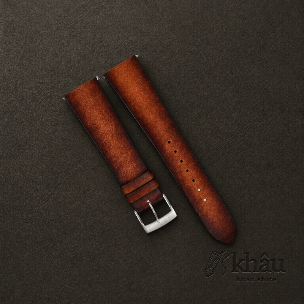Patina Brown Vachetta Leather Watch Strap — front view