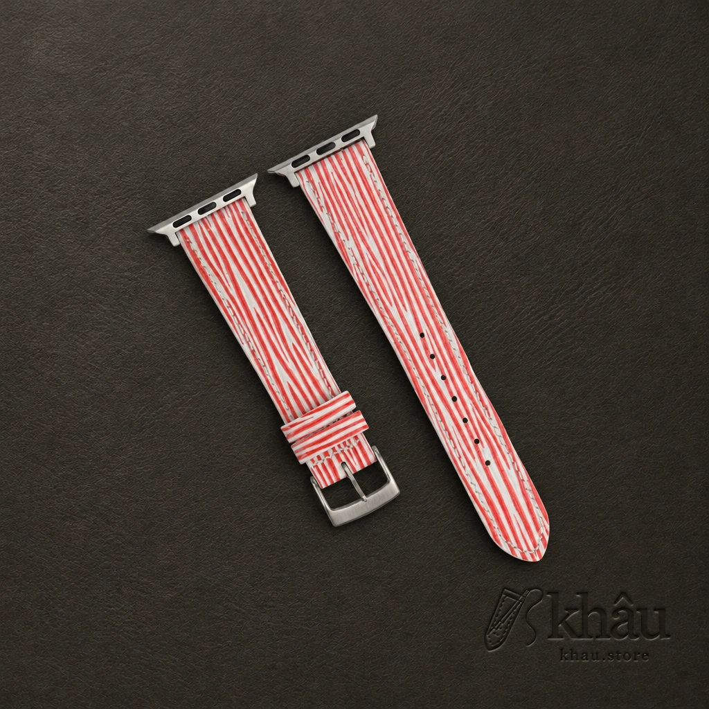 Red White Epi Leather Apple Watch Band — front view