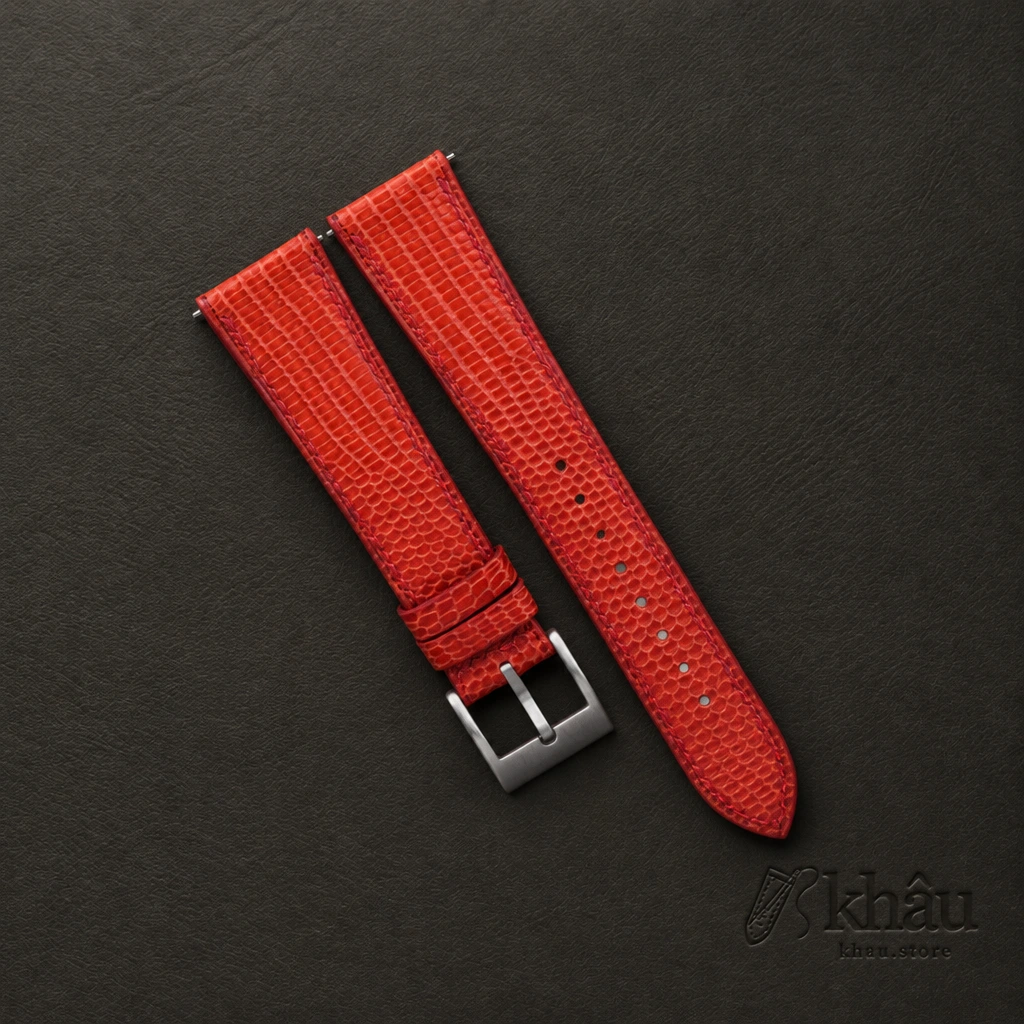 Red Lizard Leather Watch Strap — front view